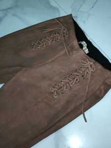 Suede Lace-Up Pants