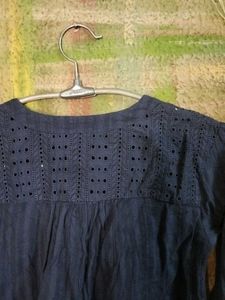 Blue Eyelet Long Sleeve Top