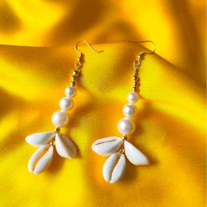 Cowrie Shell Pearl Drop Earrings