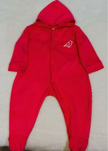 Red hooded baby onesie