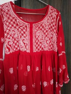 Red Bohemian Threadwork Kurti