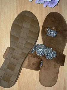 Brown Slides with Silver Accents