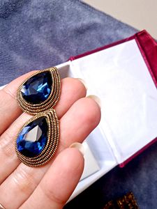 Blue & Black Stunning Gold Plated Stone Earrings