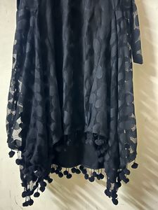 Black Partywear Net Dress With Pompoms