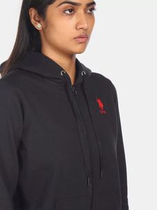 U S Polo Assn Women Black Front Open Sweatshirt