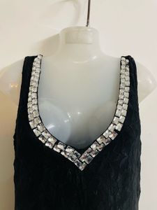 Diamond Work Cocktail Gown With Slit