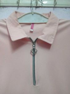 Blush Pink Zip-Up Polo Dress