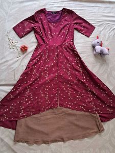 Maroon Floral Print Anarkali Kurta