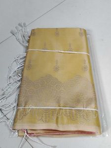 Elegant light yellow pink saree...