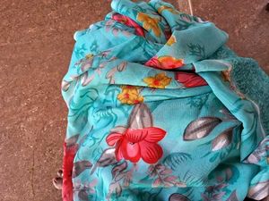 Georgette Aqua Blue Saree With BlouseName: Georget