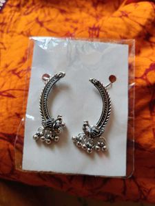 Silver Peacock Drop Earrings