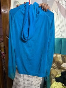 Blue Activewear Hoodie With Thumbhole