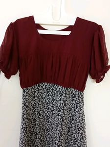 Meroon With Black Floral Dress