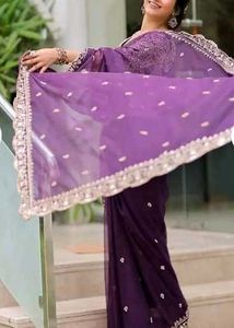 New Wine Shade Saree With Designer Blouse Piece