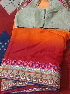 Elegant Orange &amp; Red Saree