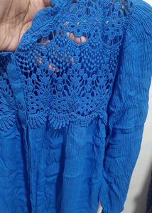 Blue Crochet Yoke Blouse