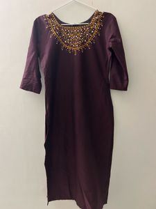 Brown hand work Kurti with bhandhini duppata