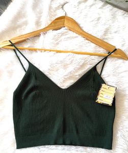 Green Knit Crop Top