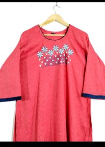 Coral Pink Embroidery Kurti