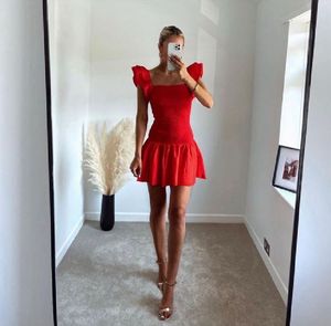 Zara Boho Cotton Bright Red Ruffles Smocked