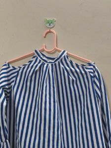 Striped Cold Shoulder Bell Sleeve Top