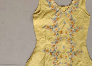 Yellow Embroidered sleeveless kashmiri work kurta