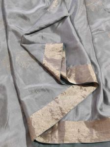 Grey With Baby Pink Soft Silk Saree