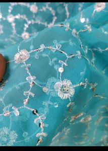 Teal Floral Sequin Fabric