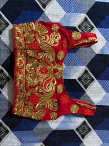Red &amp; Gold Embroidered Blouse