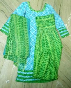 Blue &amp; Green Cotton Salwar Kameez Set