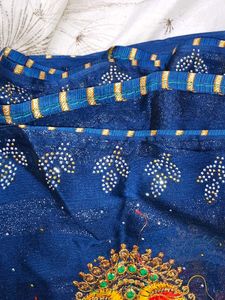 Beautiful Blue Embroidered Saree