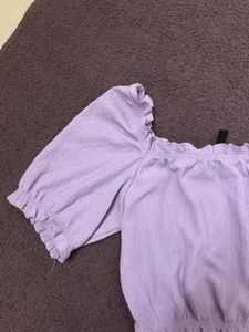 H&amp;m Lavender Puffsleeves Crop Top