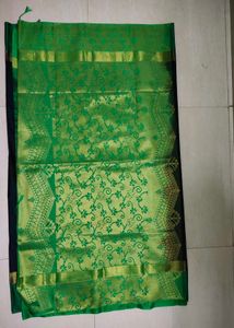 Elegant Navy Blue &amp; Green Saree