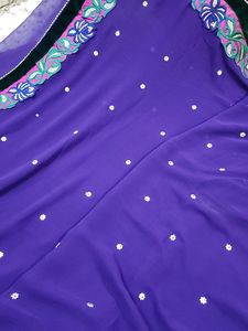 Saree With Embroidery And Stones Work Velvet Boder