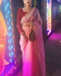 New Nylon Silk Saree With Velvet Blouse Piece