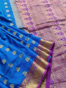 Blue And Purple Pure Silk Saree