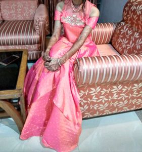 Gorgeous Pink Embroidered Gown with Adjustable Siz