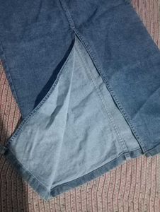 Blue Denim Front Slit Skirt