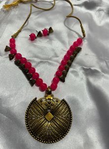 Pink Beaded Necklace Set