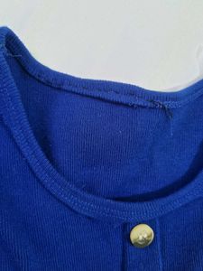 Cute Button-Down Blue Ribbed Top
