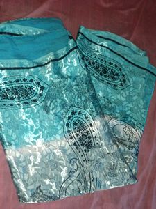Blue Floral Crape Saree