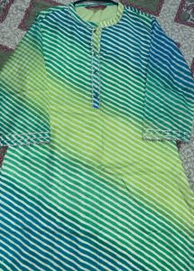 Lime &amp; Teal Striped Kurti Set