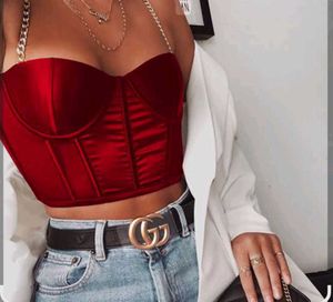Red Satin Chain Corset Top