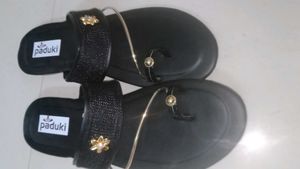 Black &amp; Gold Paduki Sandals