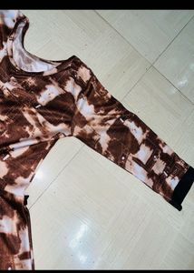 Brown &amp; White Print Anarkali Dress