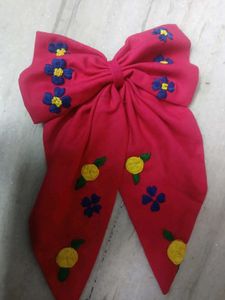 Handmade Embroidered Floral Hair Bow
