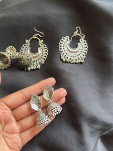 Silver Jhumka Earring Set