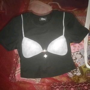 Black Bra Graphic Crop Top
