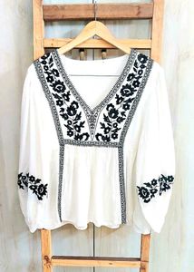 Black Embroidery Work Cotton Top Size-36