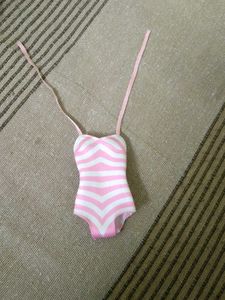 Pink & White Striped Swimsuitand A Scirt.